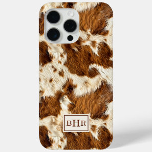 Gespikkelde bruine koeienhuid met monogram iPhone 15 pro max hoesje