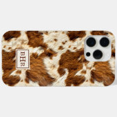 Gespikkelde bruine koeienhuid met monogram Case-Mate iPhone case (Achterkant (horizontaal))