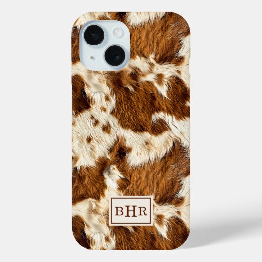 Gespikkelde bruine koeienhuid met monogram Case-Mate iPhone case (Achterkant)