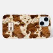 Gespikkelde bruine koeienhuid met monogram Case-Mate iPhone case (Achterkant (horizontaal))