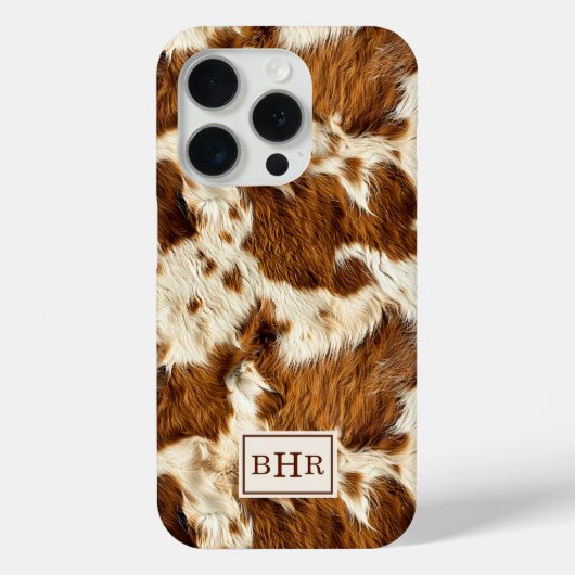 Gespikkelde bruine koeienhuid met monogram Case-Mate iPhone case (Achterkant)