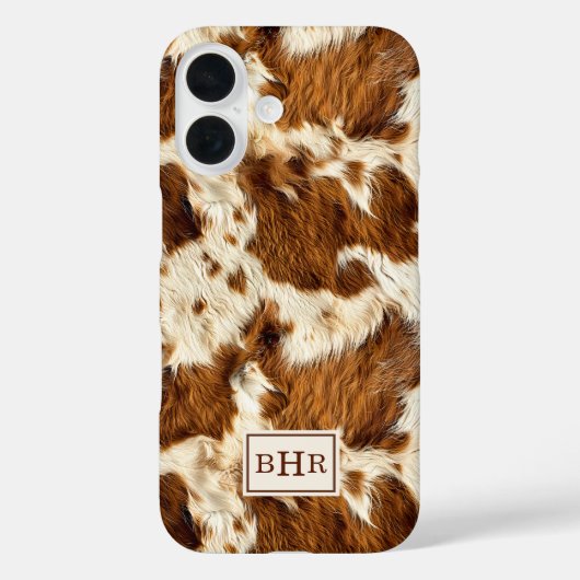 Gespikkelde bruine koeienhuid met monogram Case-Mate iPhone case (Achterkant)