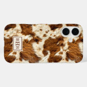 Gespikkelde bruine koeienhuid met monogram Case-Mate iPhone case (Achterkant (horizontaal))