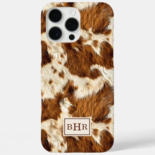 Gespikkelde bruine koeienhuid met monogram Case-Mate iPhone case (Achterkant)