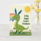 Gespikkelde Dino Pasen Kaart (Gele Bloem)