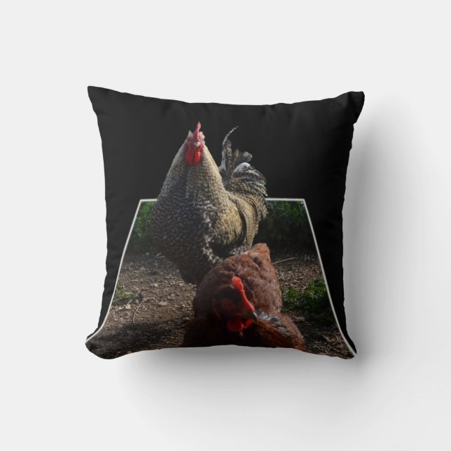 Gespikkelde fluffy-rooster en Hen, dunne kussen. Kussen (Voorkant)