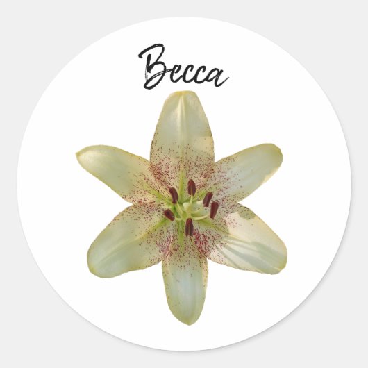Gespikkelde gele lelie bloem gepersonaliseerd ronde sticker (Voorkant)