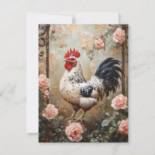 Gespikkelde Haan Tussen Roze Rozen Briefkaart