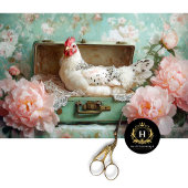 Gespikkelde Hen  Groene Koffer Decoupage Tissuepapier