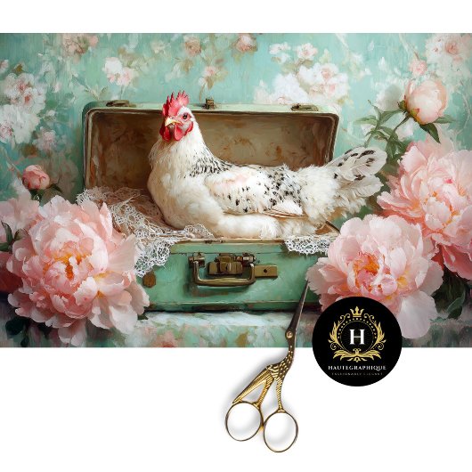 Gespikkelde Hen Groene Koffer Decoupage Tissuepapier