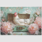 Gespikkelde Hen Groene Koffer Decoupage Tissuepapier (Voorkant)