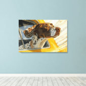 Gespikkelde Hond op Autorit Kunstprint Canvas Afdruk (Insitu (Houten vloer))