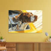 Gespikkelde Hond op Autorit Kunstprint Canvas Afdruk (Insitu (Woonkamer))
