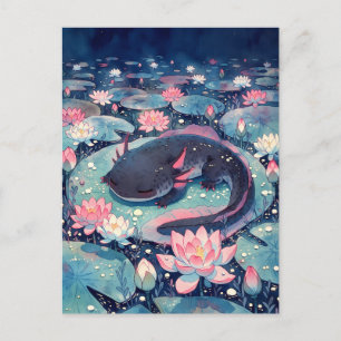 Gespikkelde Indigo Whimsical Axolotl Vijver Briefkaart