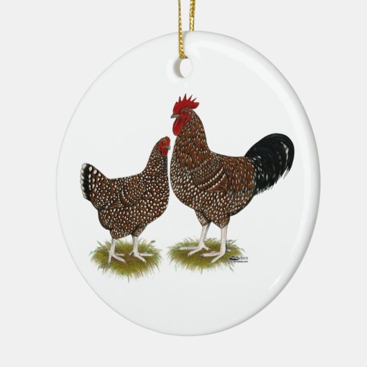 Gespikkelde kippen keramisch ornament (Links)