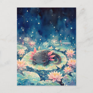 Gespikkelde Middernacht Kawaii Axolotl Vijver Briefkaart
