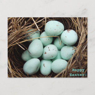 Gespikkelde paaseieren foto van echte vogelnestfot feestdagenkaart