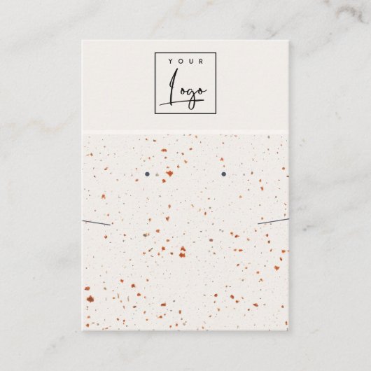 Gespikkelde Rust Witte Logo Oorbel Ketting Display Visitekaartje (Voorkant)