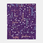 Gespikkelde Sterren Paarse Hemel Met Haar Naam Fleece Deken (Voorkant)