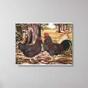 Gespikkelde Sussex Rooster en Hen in gekloonde ins Canvas Afdruk