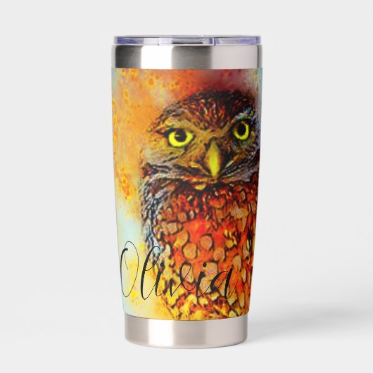 Gespikkelde uil gepersonaliseerd geïsoleerde drinkbeker (Voorkant)