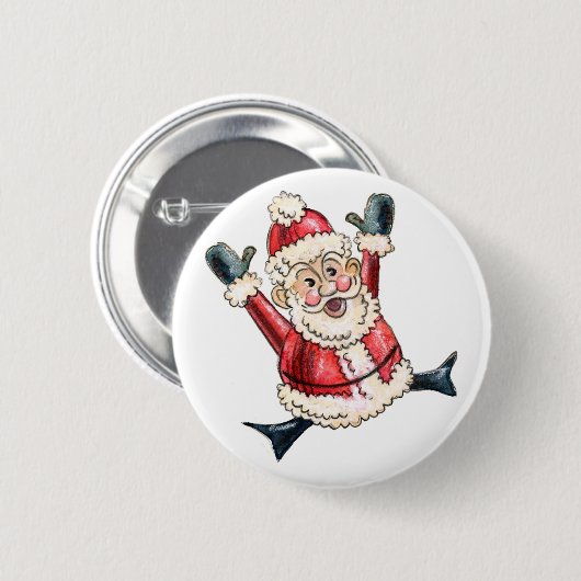 Gespiriteerde "Hooray Santa!" Button (Voorkant /achterkant)