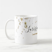gesplatterde glitter + handgeschreven naam elegant koffiemok (Links)