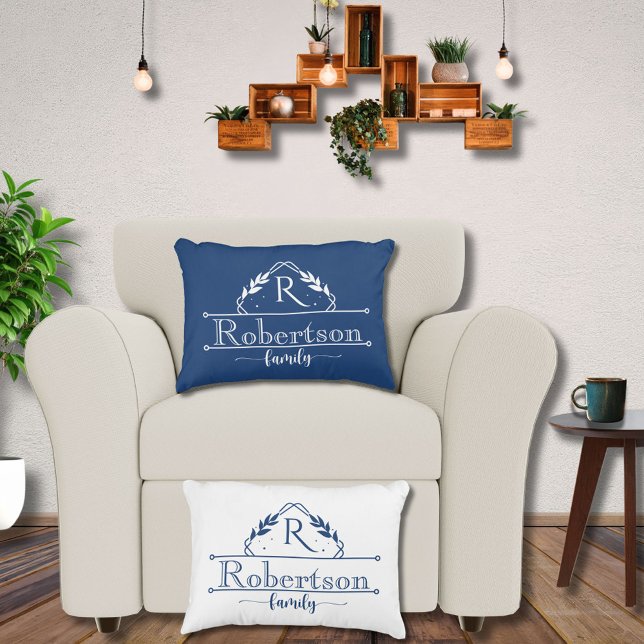 Gespleten Monogram Familienaam Midnight Blue Frame Accent Kussen (Creator heeft geüpload)