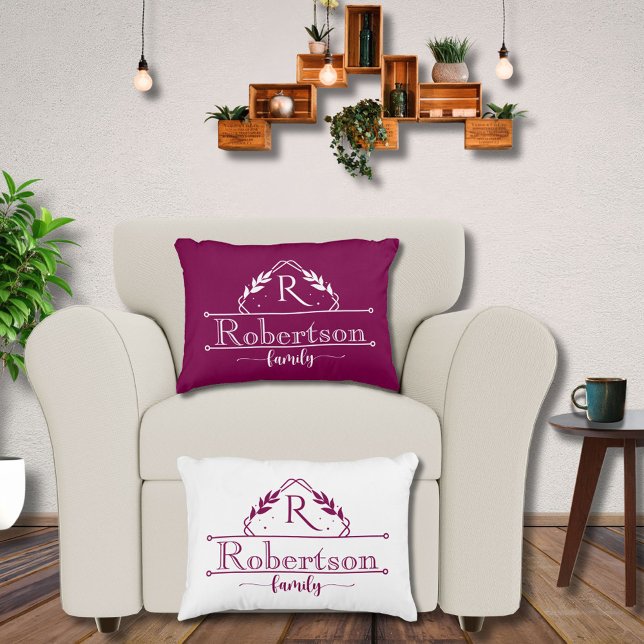 Gespleten Monogram Familienaam Wijn Frame Accent Kussen (Creator heeft geüpload)