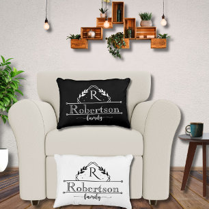 Gespleten Monogram Familienaam Zwart & Wit Frame Accent Kussen