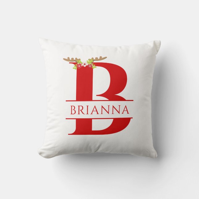 Gespleten Monogram Letter B Xmas Herten Geweien   Kussen (Voorkant)