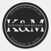 Gespleten Monogram Zwart Rond Retouradres Ronde Sticker (Voorkant)