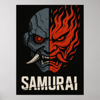 Gespleten Oni-masker Samurai-poster Poster