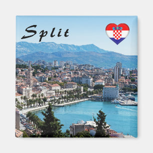 Gespleten stadszeedijk luchtfoto, Dalmatië, Kroati Magneet