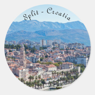 Gespleten stadszeefront luchtfoto, Dalmatië, Kroat Ronde Sticker