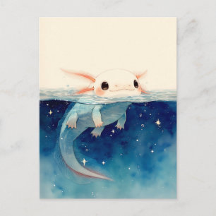 Gespleten Water Sterrenhemel Indigo Kawaii Axolotl Briefkaart