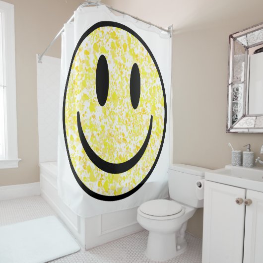 Gesplitst glimlachend gezicht douchegordijn (In situ)