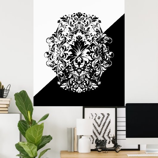 Gesplitst scherm zwart en witte zwepen Mandala Poster (Thuiskantoor)