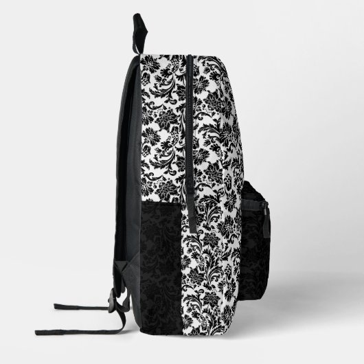 Gesplitst scherm zwart-wit damast patroon bedrukte rugzak (Links)