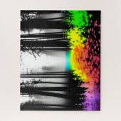 Gesplitste regenboogverf op Silhouetbos Legpuzzel (Verticaal)
