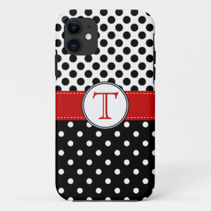 Gesplitste zwarte witte poka Dot RedvMonogram Case-Mate iPhone Case