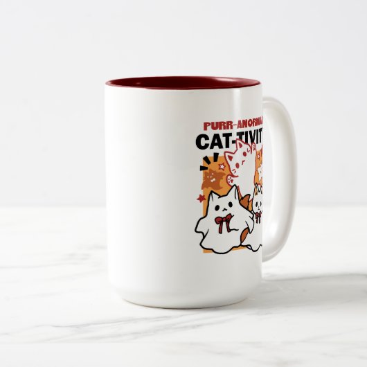 Gesponnen-anormale Cat-tivity Schattige Halloween  Tweekleurige Koffiemok (Voorkant rechts)