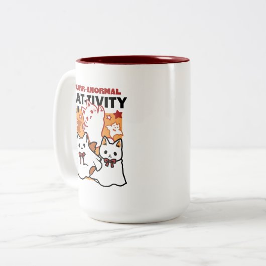 Gesponnen-anormale Cat-tivity Schattige Halloween  Tweekleurige Koffiemok (Voorkant links)