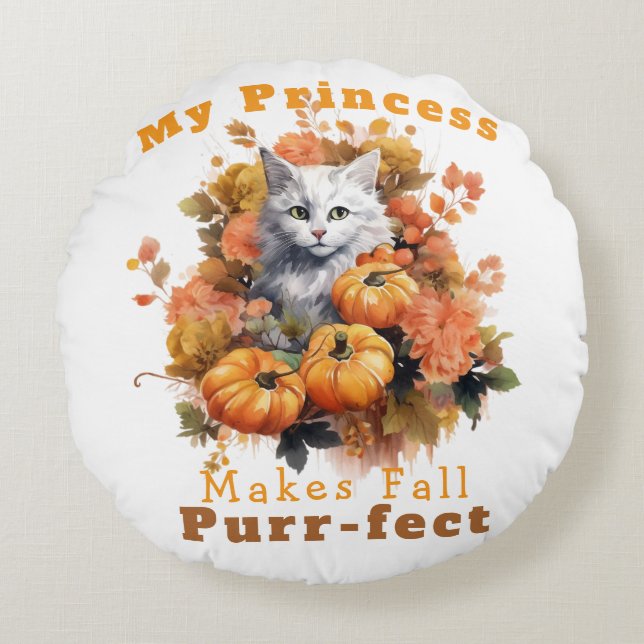  Gesponnen-effect herfst kattenprinses Rond Kussen (Voorkant)