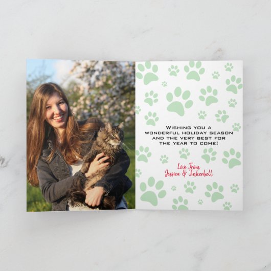 Gesponnen-effect Kerst Fun Paw Print Tree Cat Love Feestdagen Kaart (Binnen)