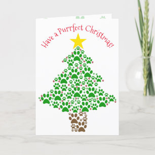 Gesponnen-effect Kerst Fun Paw Print Tree Cat Love Feestdagen Kaart