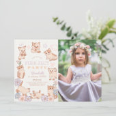 Gesponnen-effect Party Cats Floral Meisje Verjaard Kaart (Staand voorkant)