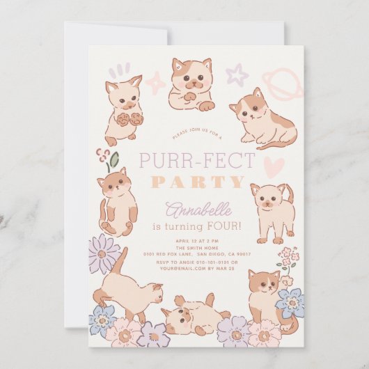 Gesponnen-effect Party Schattige Cats Bloemen Meis Kaart (Voorkant)
