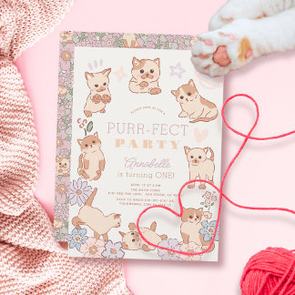 Gesponnen-effect Party Schattige Cats Bloemen Meis Kaart
