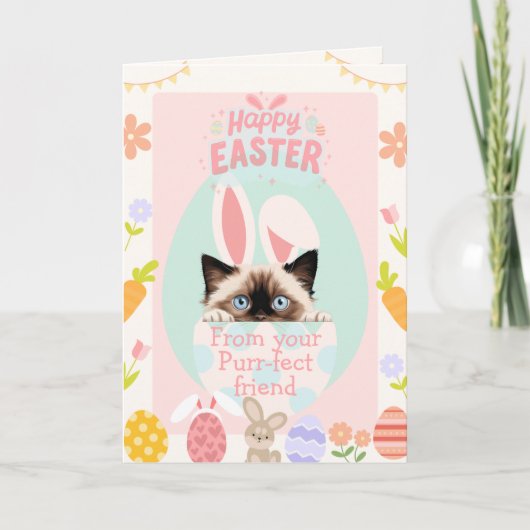 Gesponnen-effect Ragdoll Cat Bunny Easter Kaart (Voorkant)